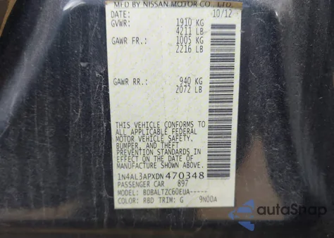 2013 Nissan Altima 2.5 Sv from USA, damaged, VIN 1N4AL3APXDN470348